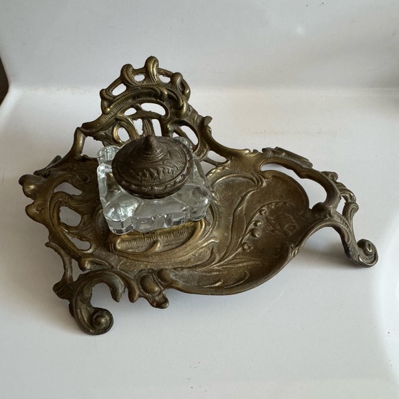 Other - Vintage / Antique Brass Inkwell with Glass Insert
